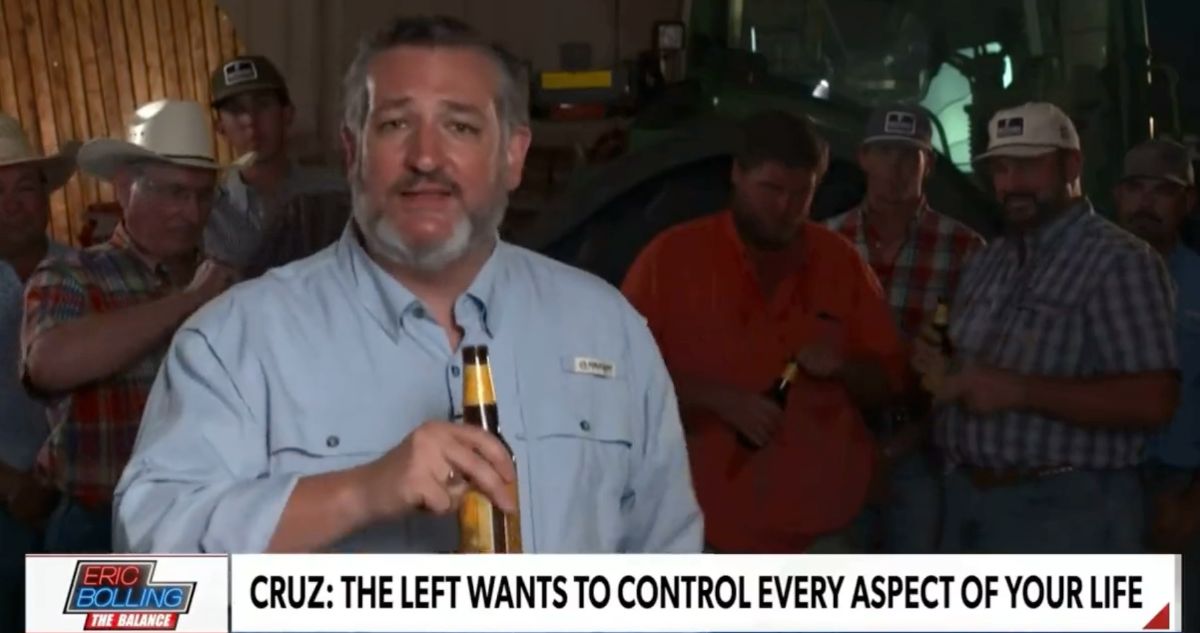 A screenshot of Ted's beer-drinking appearance on Newsmax.
