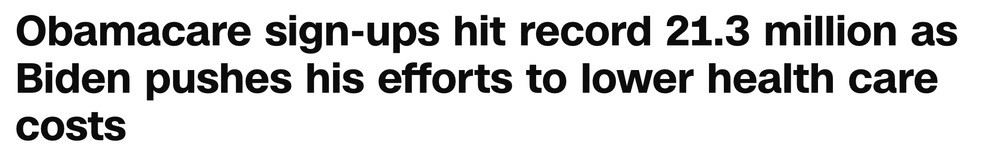 A headline from CNN Politics reporting on the record number of new signups for Obamacare coverage in 2024.