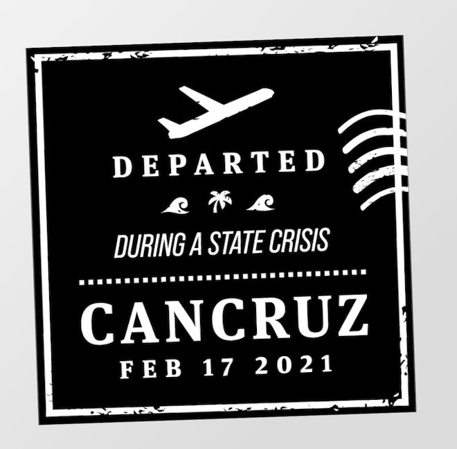 We have our official sticker design! It reminds folks that Ted Cruz abandoned his constituents during a historic blizzard for a vacation in Cancun.